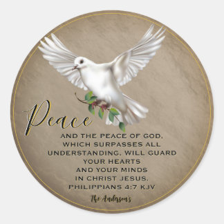 Dove of Peace Personalized Scripture Verse Classic Round Sticker