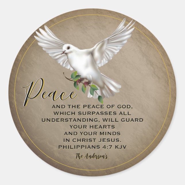 Dove of Peace Personalized Scripture Verse Classic Round Sticker (Front)