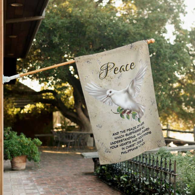 Dove of Peace Personalized Scripture Verse House Flag (In SItu)