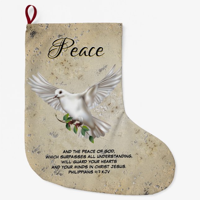 Dove of Peace Personalized Scripture Verse Large Christmas Stocking (Front)
