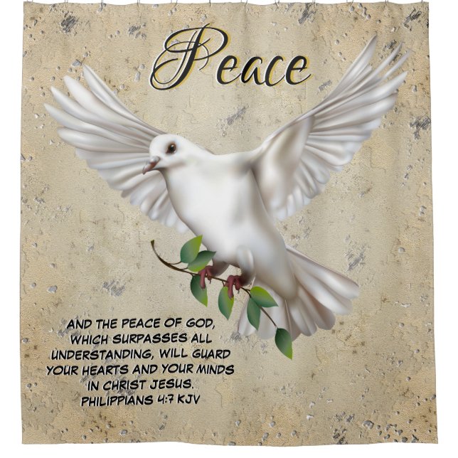 Dove of Peace Personalized Scripture Verse Shower Curtain (Front)