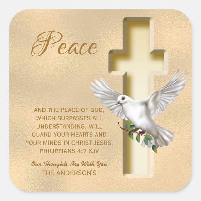 Dove of Peace Personalized Scripture Verse Square Sticker (Front)