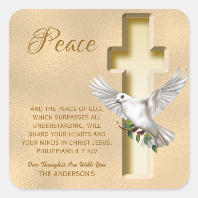 Dove of Peace Personalized Scripture Verse Square Sticker (Front)