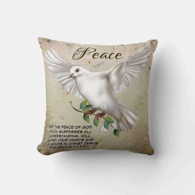 Dove of Peace Personalized Scripture Verse Throw Pillow (Front)