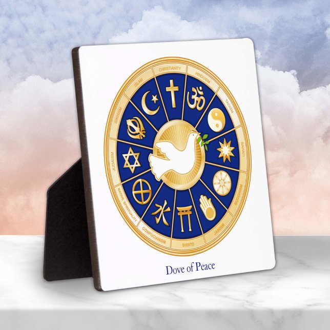 Dove of Peace Plaque (Dove of Peace Plaque.
Gold icons of world faiths surround the Dove of Peace. )