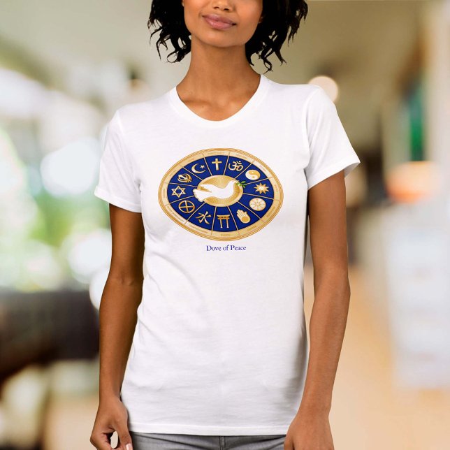 Dove of Peace T-Shirt (Dove of Peace T-Shirt
Customize with your text. Gold icons of world faiths around the Dove of Peace.)