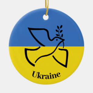 Dove of Peace Ukrainian Flag Design Ceramic Ornament