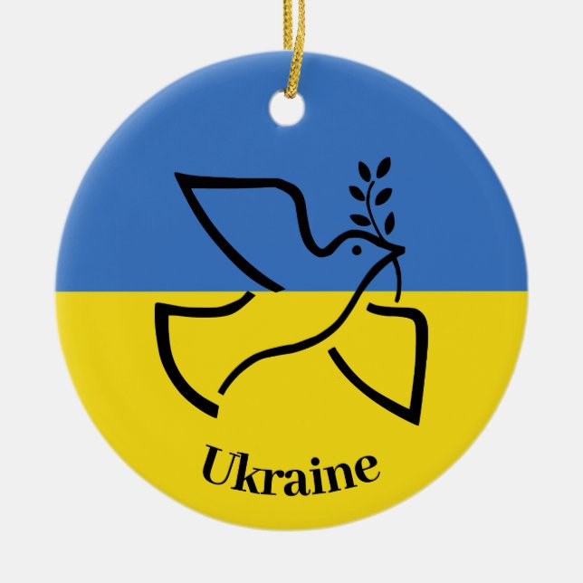 Dove of Peace Ukrainian Flag Design  Ceramic Ornament (Front)