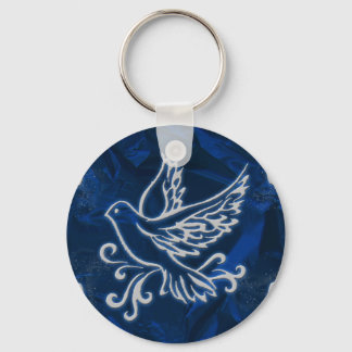 Dove on Blue Foil Keychain