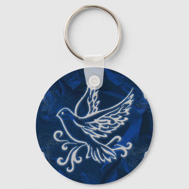 Dove on Blue Foil Keychain (Front)