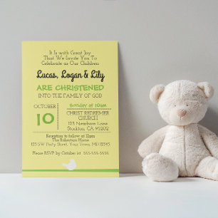 Dove on Branch Yellow Christening Invitation