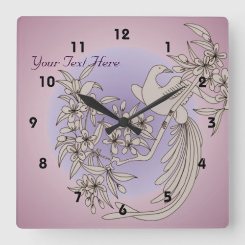 Dove On Flowered Branch Animal Art Square Wall Clock