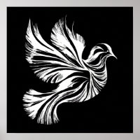 Dove Outline Black and White Poster