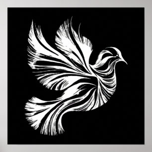 Dove Outline Black and White Poster
