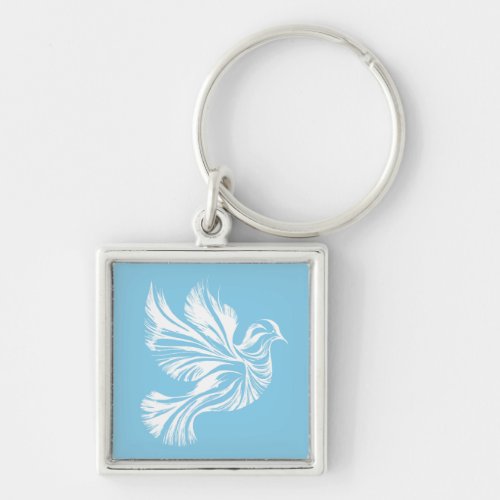 Dove Outline Blue Keychain