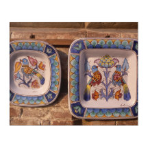 Dove pattern on traditional pottery poster plaque