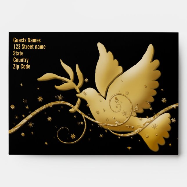 Dove peace black & gold Christmas template Envelope (Front)