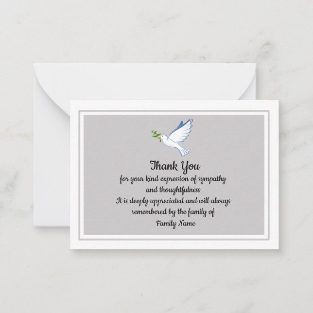 Dove Peace Flying After Funeral Thank You Cards (Front)