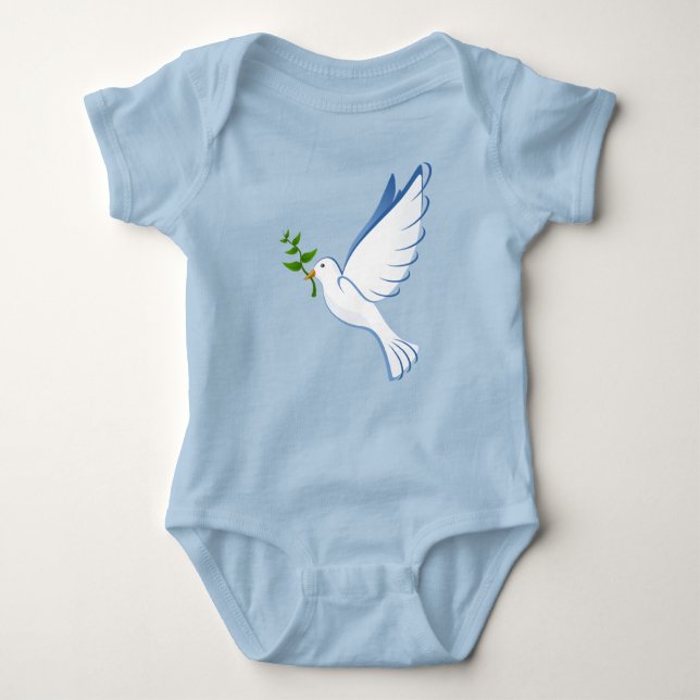 dove peace flying olive branch baby bodysuit (Front)