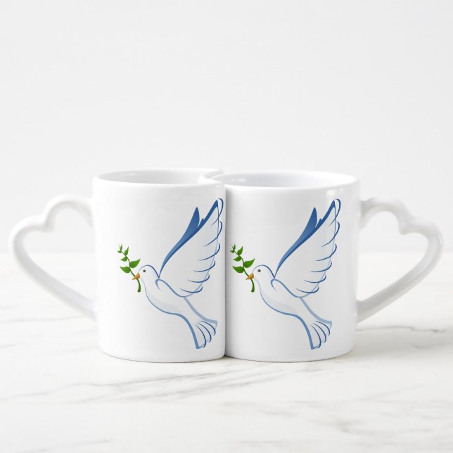 dove peace flying olive branch coffee mug set (Back Nesting)