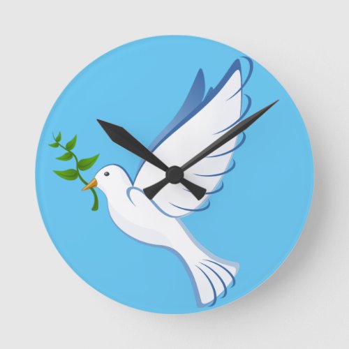 dove peace flying olive branch round clock