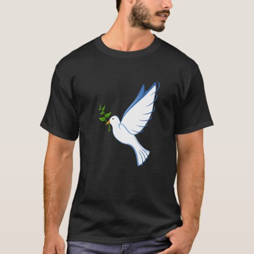 Dove Peace Flying Olive Branch Symbol Wings Bird B T_Shirt