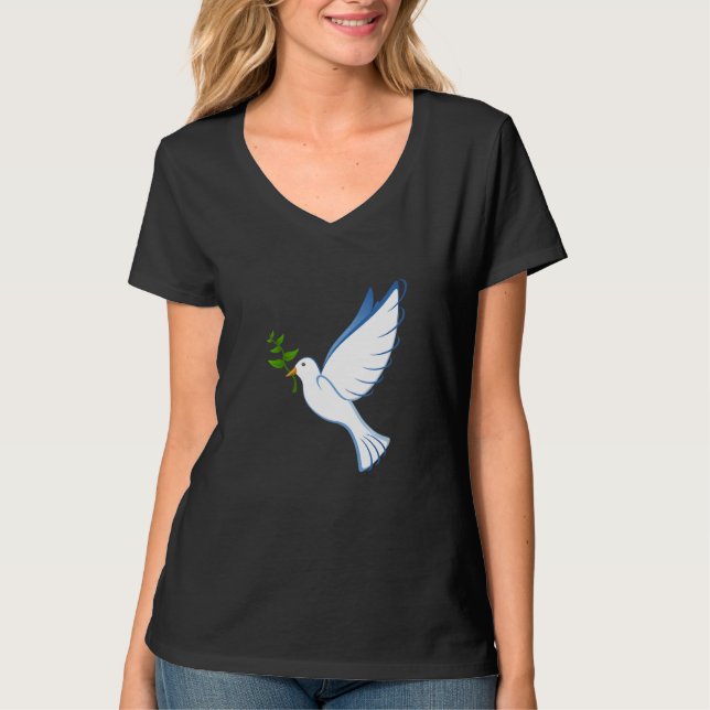 Dove Peace Flying Olive Branch Symbol Wings Bird B T-Shirt (Front)