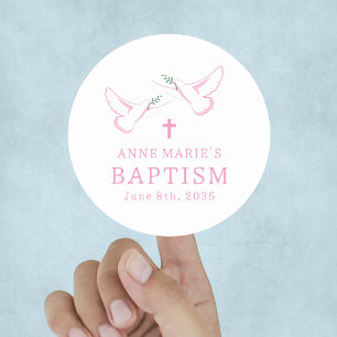 Dove Pink Girl Baptism Classic Round Sticker