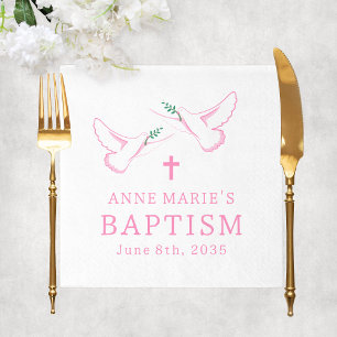 Dove Pink Girl Baptism Napkins