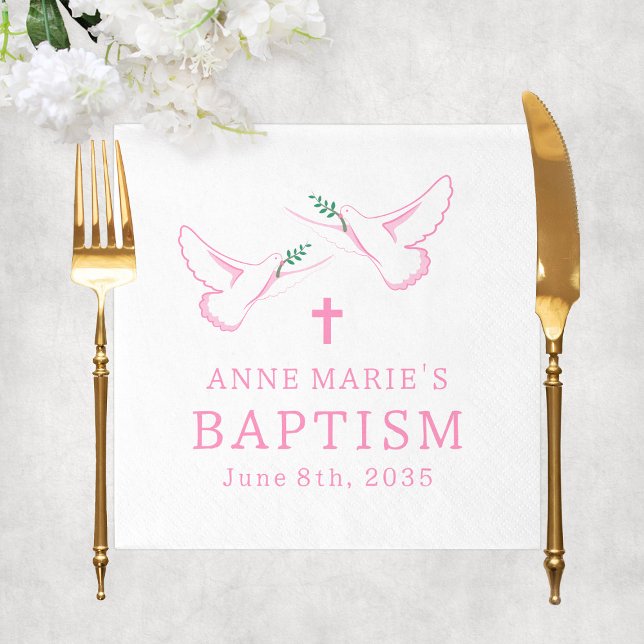 Dove Pink Girl Baptism Napkins (Dove Pink Girl Baptism Napkins
)