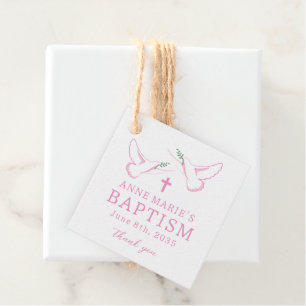 Dove Pink Girl Baptism Thank You Favor Tags