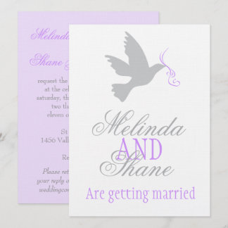Dove purple ribbon formal couple wedding invite
