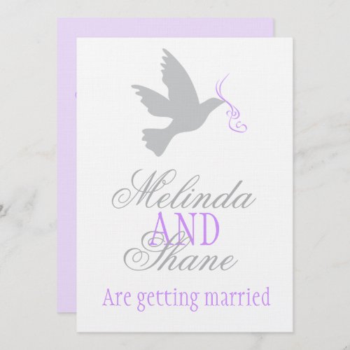 Dove purple ribbon formal couple wedding invite