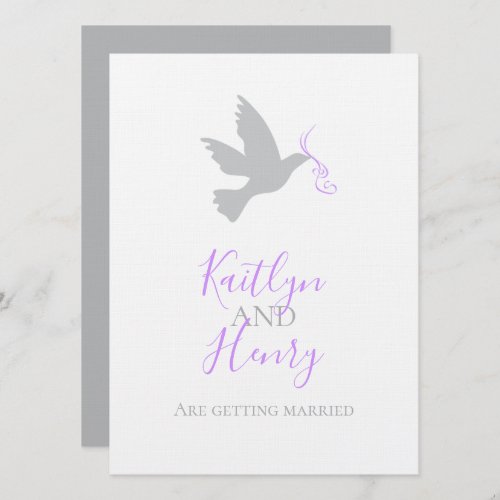 Dove purple ribbon formal simple wedding invites