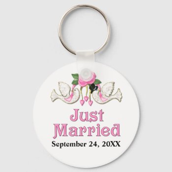 Dove & Rose - Just Married T-shirt Keychain by SpiceTree_Weddings at Zazzle