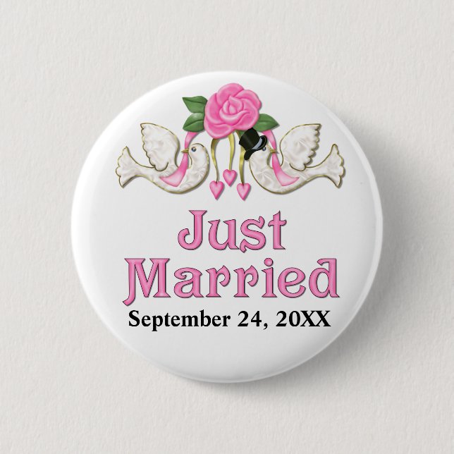 Dove & Rose - Just Married T-shirt Pinback Button (Front)
