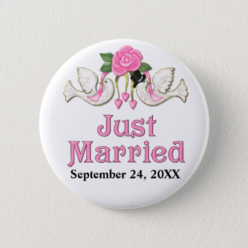 Dove  Rose _ Just Married T_shirt Pinback Button