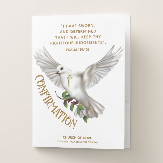 Dove Scripture Confirmation Baptism Pocket Folder (Front)
