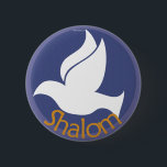 Dove Shalom Button<br><div class="desc">This simple design features the image of a dove with the word "Shalom" in orange text. This looks perfect on it's blue background.</div>