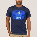 Dove - Shalom T-Shirt<br><div class="desc">Features "shalom" (Hebrew "peace") and a dove carrying a bit of olive branch in its beak on a nice blue and white fractal background which is reminiscent of birds wings. The background image as well as the dove and Hebrew text are independent elements allowing for them all to be sized,...</div>