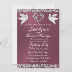 Dove, Silver Heart & Glitter, QR Code - Lavender Invitation