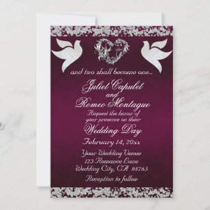 Dove, Silver Heart & Glitter, QR Code - Purple Invitation