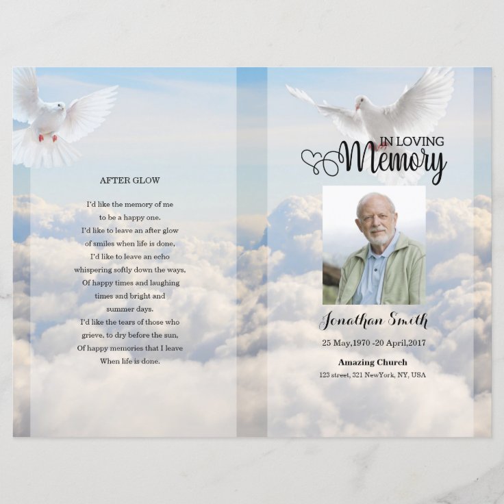 Dove & sky Funeral Program template | Zazzle