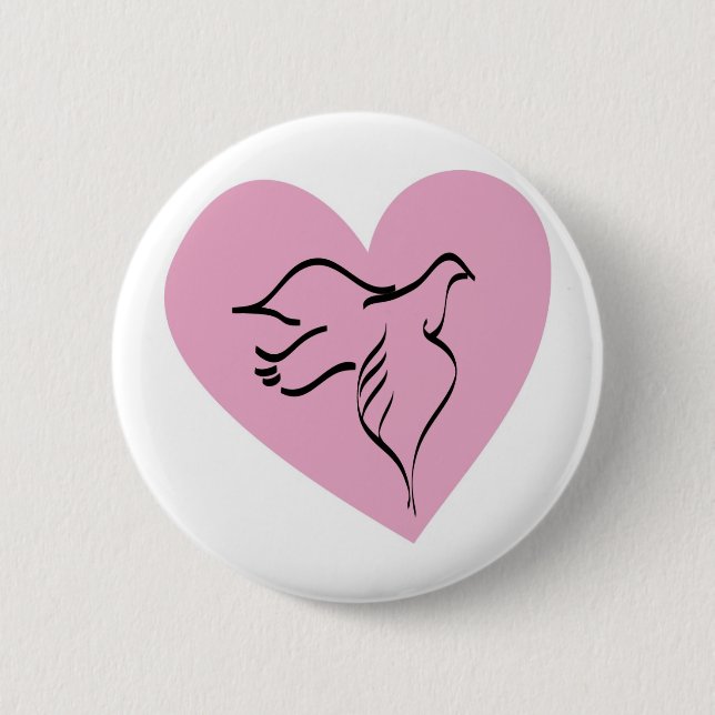 Dove Surrounded by Pink Heart Pinback Button (Front)
