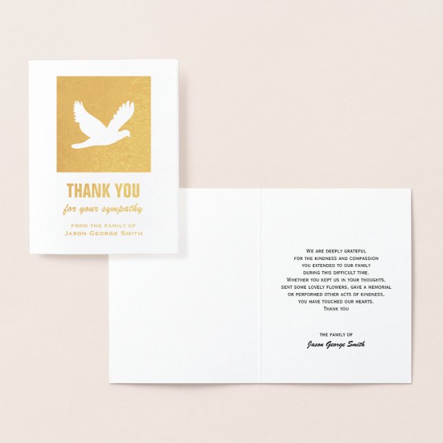 Dove Sympathy Thank You Card on Gold Foil (Display)