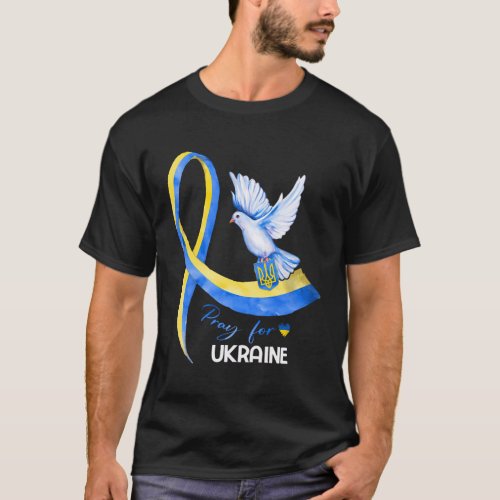 Dove Ukraine Ukrainian Ribbon Pray For Ukraine Fre T_Shirt