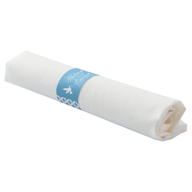 Dove wedding custom blue white napkin bands (Angled)
