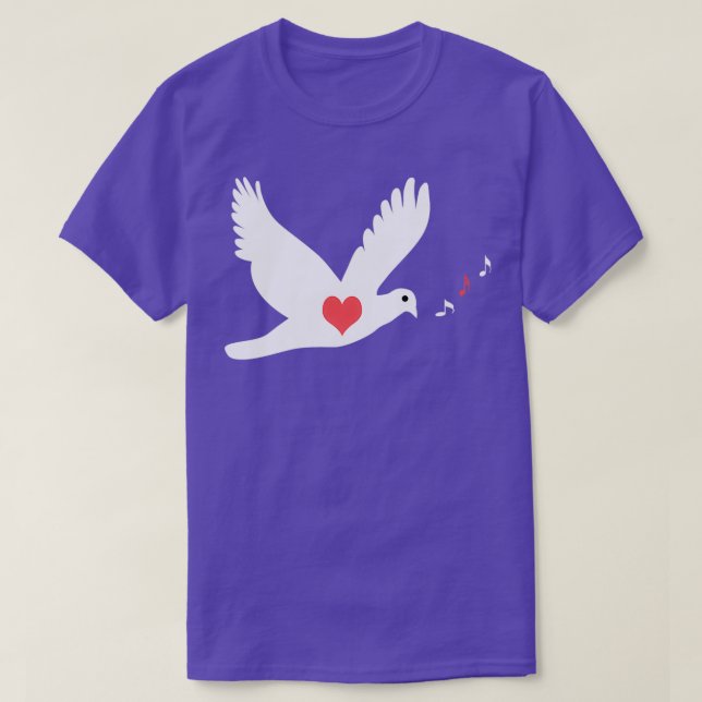 dove with a red heart singing 2 T-Shirt (Design Front)