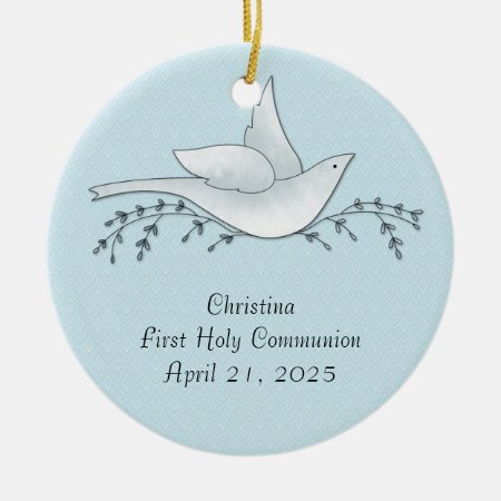 Dove With Branches, Blue, First Communion Ceramic Ornament