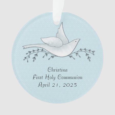 Dove With Branches, Blue, First Communion Ornament